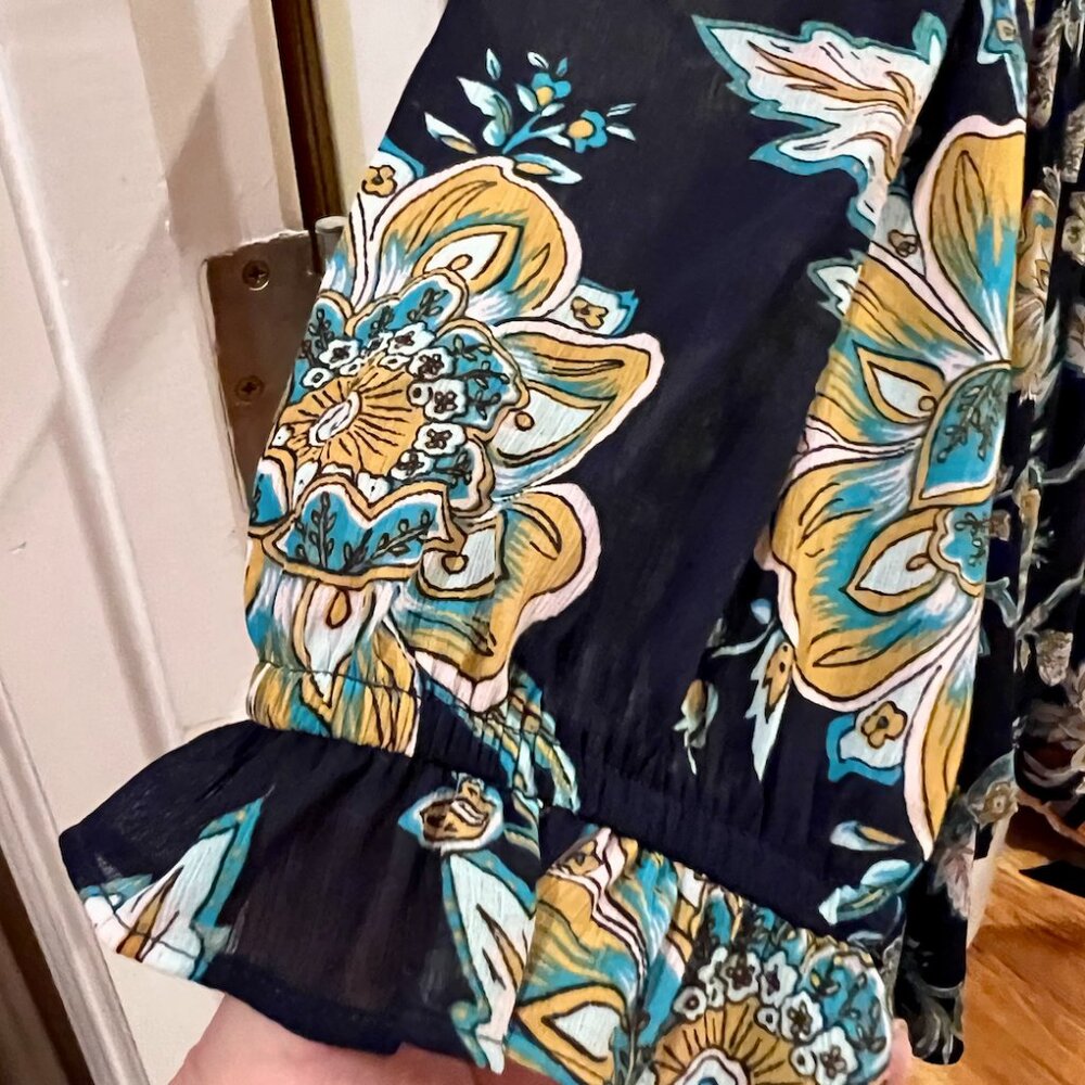 J Crew Mini Navy Blue Floral Dress 3/4 Sleeve Size 2 - Picture 4 of 8